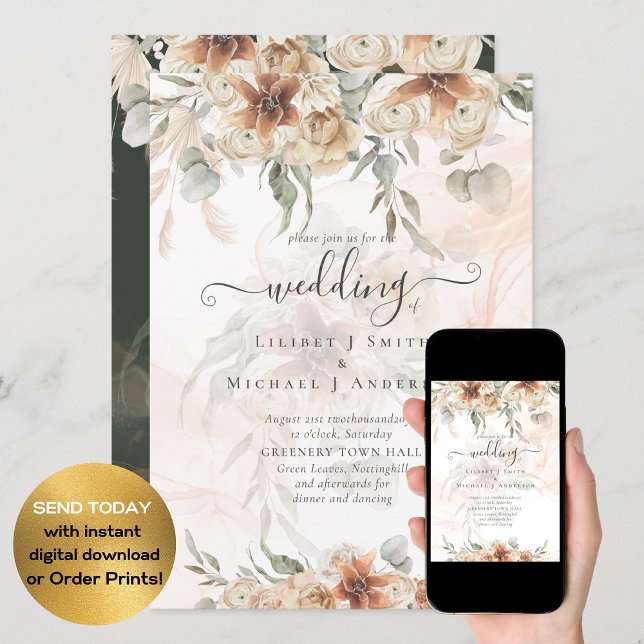 Convite Casamento de Terracotta Pampas Grass BOHO (Criador carregado)