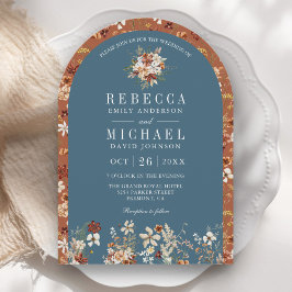 Convite Casamento de Terracotta Wildflower Dusty Blue Arch