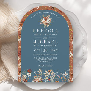 Convite Casamento de Terracotta Wildflower Dusty Blue Arch