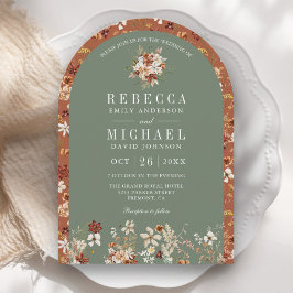 Convite Casamento de Terracotta Wildflower Sage Green Arch