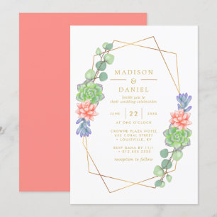 Convite Casamento de Terrário de Suculentas em Aquarela