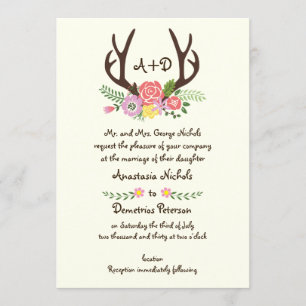 Convite Casamento de terras arborizadas e monogramas com f