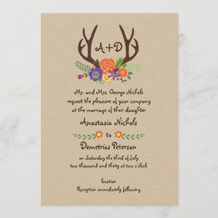Convite Casamento de terras arborizadas e monogramas de fl