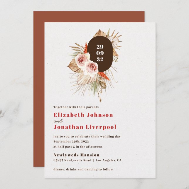 Convite Casamento de terras florais do Desert boho (Frente/Verso)