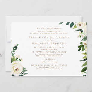 Convite Casamento de Texto Dourado dos Pais Branco Simples