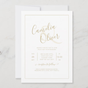 Convite Casamento de Texto DOURADO Tudo-em-1 Clássico Ele