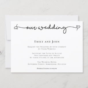 Convite Casamento de Texto Preto com Script de Swash do Co