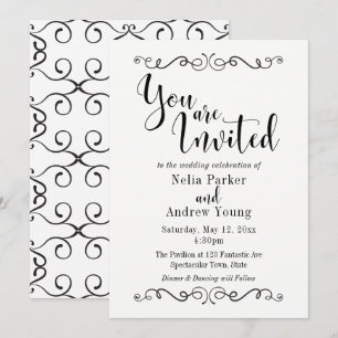 Convite Casamento de Texto Preto Elegante Moderno Incorpor