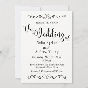 Convite Casamento de Texto Preto Elegante Moderno Incorpor