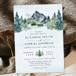 Convite Casamento de Themed Rustic Elegante Das Montanhas<br><div class="desc">Design apresenta uma elegante paisagem de montanha de aquarela com um layout de texto de estilo moderno.</div>