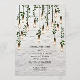 Convite Casamento de tijolos Brancos com Lâmpadas Botânica