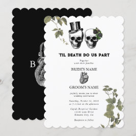 Convite Casamento de Til Death Gothic Heart Floral Skulls