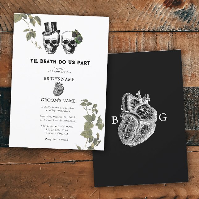 Convite Casamento de Til Death Gothic Heart Floral Skulls (Til Death Gothic Heart Floral Skulls Wedding Invitation)