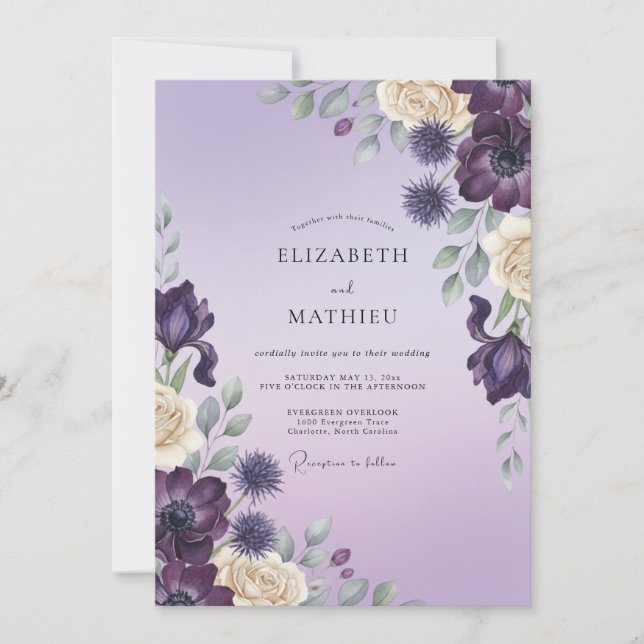 Convite Casamento de Tília Eucalipto Roxo Fundo (Frente)