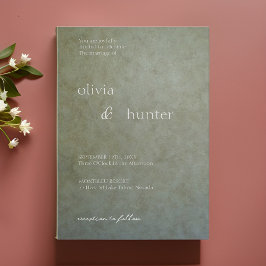 Convite Casamento de Tinta de Sage Faux Suede, Ouro Contem