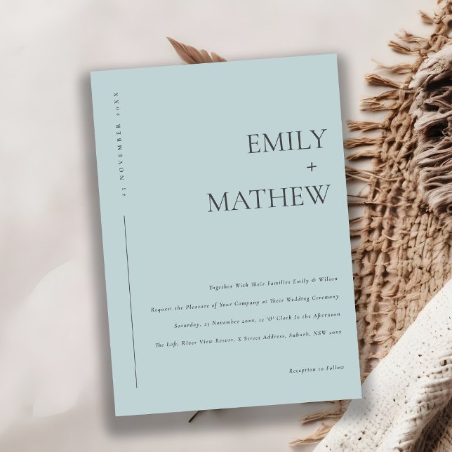 Convite Casamento de Tipografia Azul Moderno Mínimo (Criador carregado)