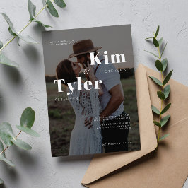 Convite Casamento de tipografia branca e negra com fotogra