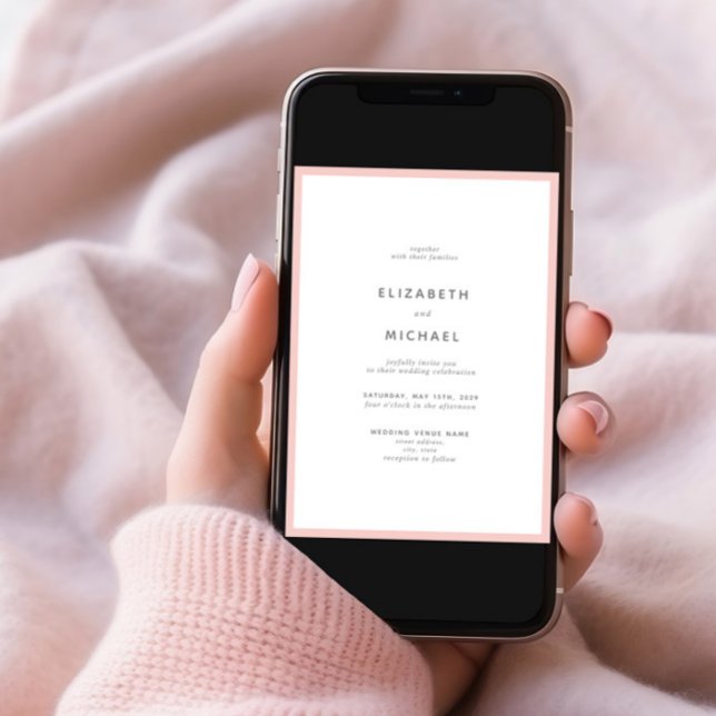 Convite Casamento de Tipografia Branca e Rosa-Esmagada Ele (Criador carregado)