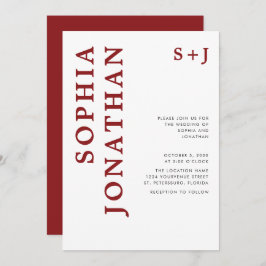 Convite Casamento de Tipografia Burgundy Bold