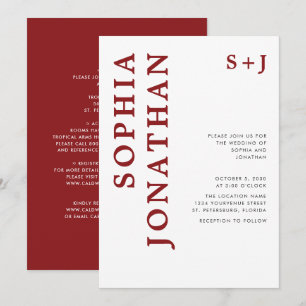 Convite Casamento de Tipografia Burgundy Bold