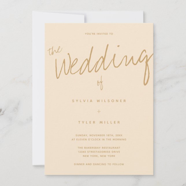 Convite Casamento de Tipografia de Champanhe Casual com Có (Frente)