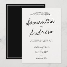 Convite Casamento de tipografia de marfim preto casual mod