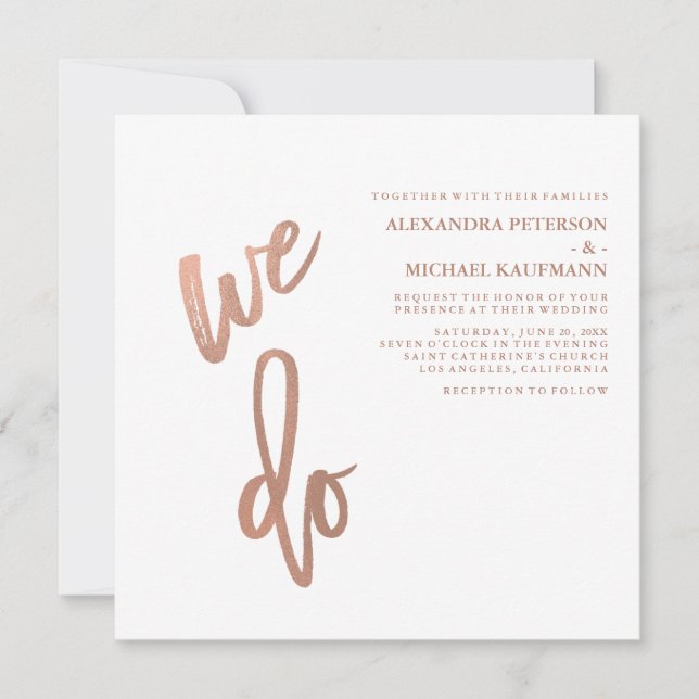 Convite Casamento de Tipografia Dourada com Faux Minimalis (Frente)