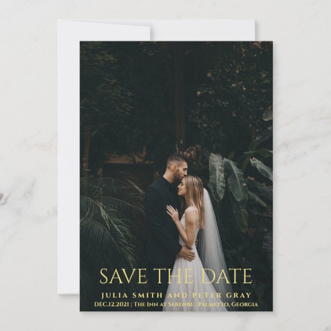 Convite Casamento de Tipografia Dourada Elegante e Simples (Frente)