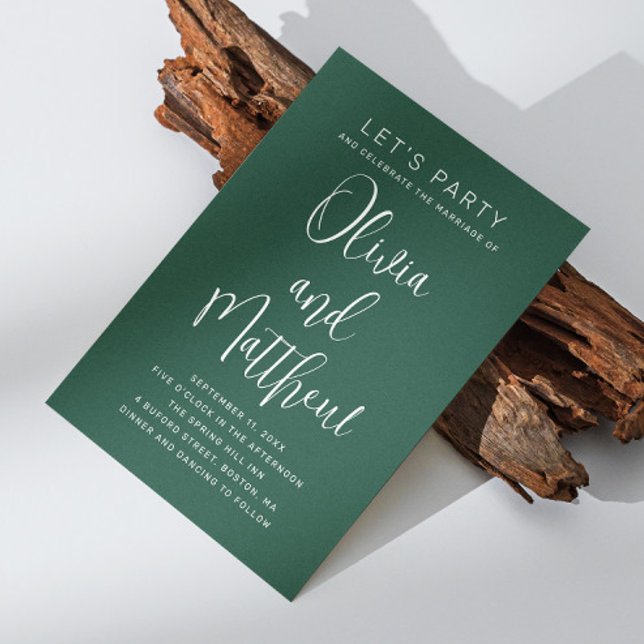 Convite Casamento de tipografia esmeralda verde + QR (Criador carregado)