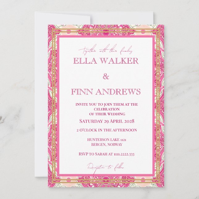 Convite Casamento de Tipografia Moderna, Azulejo Estético  (Frente)