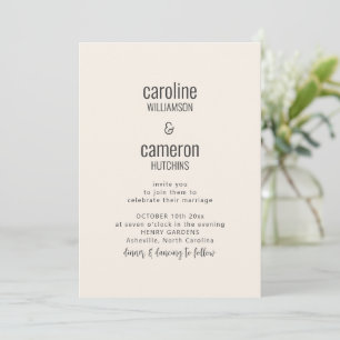 Convite Casamento de Tipografia Moderna Simples Marfim Pre