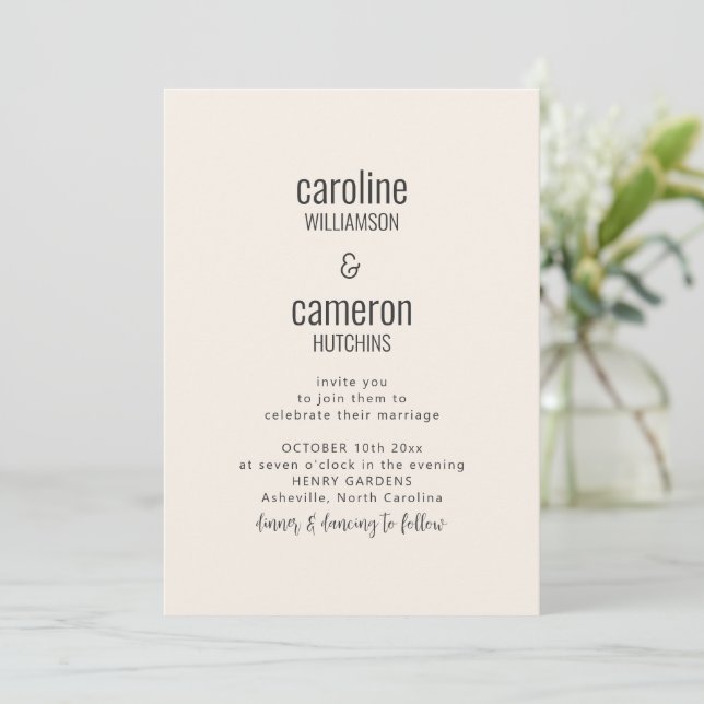 Convite Casamento de Tipografia Moderna Simples Marfim Pre (Em pé/Frente)