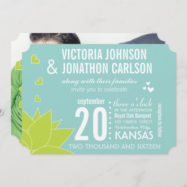 Convite Casamento de Tipografia Moderna Suculente do Limão (Frente/Verso)