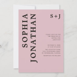 Convite Casamento de Tipografia Onyx, tudo em um Rosa Dust