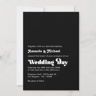 Convite Casamento de Tipografia Retro Preto e Branco Atemp