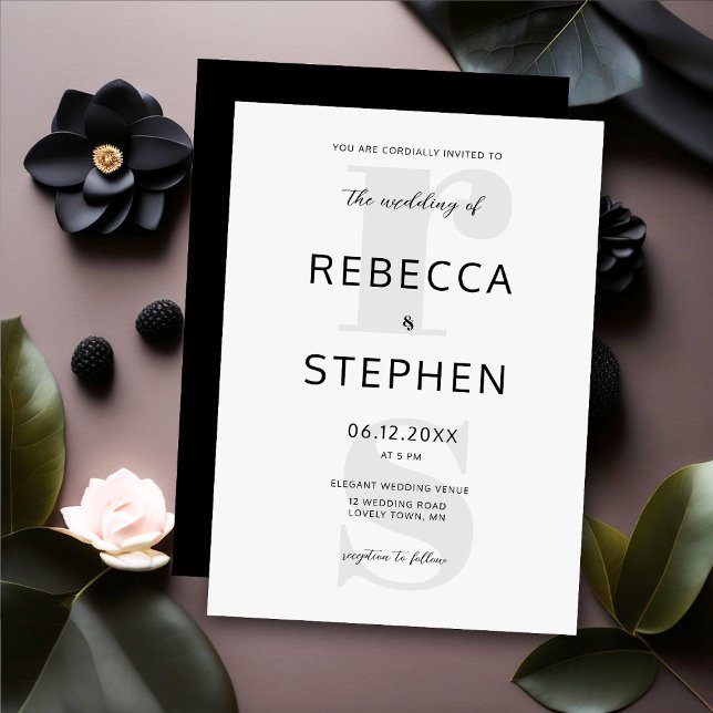 Convite Casamento de Tipografia Simples Branca Moderna (Criador carregado)