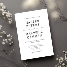 Convite Casamento de Tipografia Simples Preto e Branco