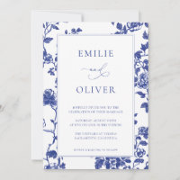 Casamento de Toalha Floral Azul-Marinho Elegante