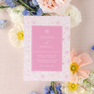Convite Casamento de Toalha Floral Rosa-Blush Moderno