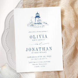 Convite Casamento de Toile Azul Costeira no Farol