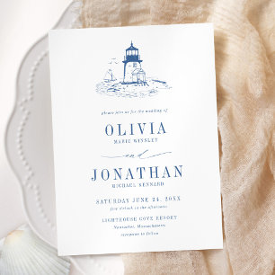 Convite Casamento de Toile Azul Costeira no Farol