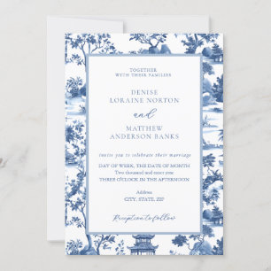 Convite Casamento de Toile de Pagoda Chinoiserie Azul e Br