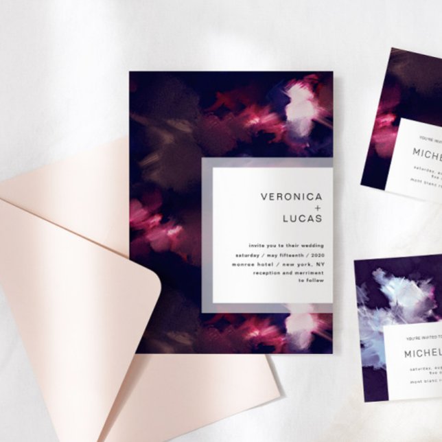 Convite Casamento de Traço de Pincel Moderno com Pintura E (Criador carregado)