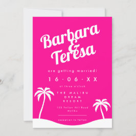 Convite Casamento de Trendy Beach, Barbiecore Rosa Moderno