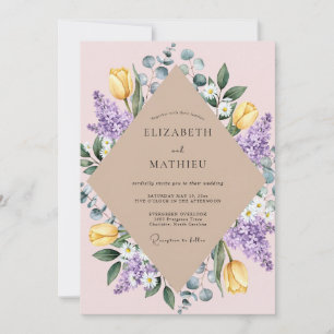 Convite Casamento de Tulipa Amarela Lilás Eucalipto