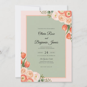 Convite Casamento de Tulipa Damasco Azeitona Eucalipto