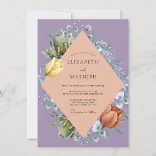 Convite Casamento de Tulipa Eucalipto Dourado Âmbar