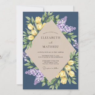 Convite Casamento de Tulipa Eucalipto Lilás Navy
