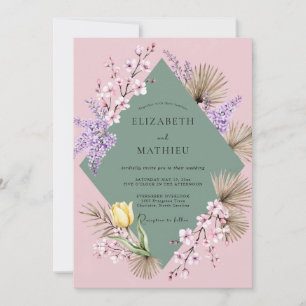 Convite Casamento de Tulipa Eucalipto Lilás Rosado