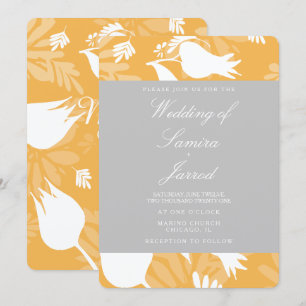 Convite Casamento de Tulipa Floral Amarela Cinza Botânica 